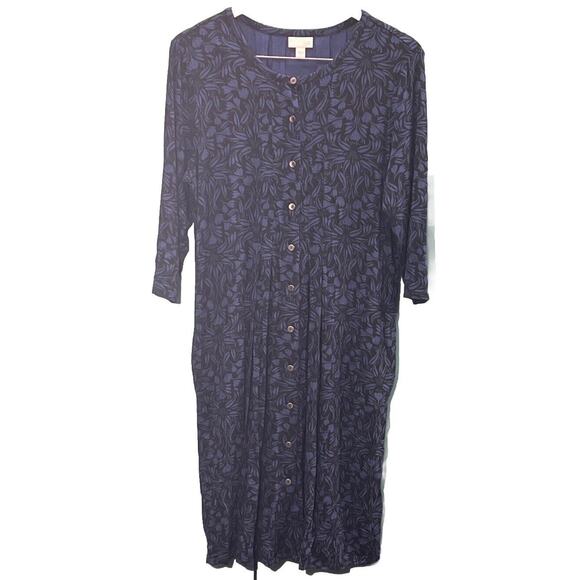 J. Jill Dress Women's Medium Navy Black Floral Button Front Pleated Pockets - Picture 1 of 7